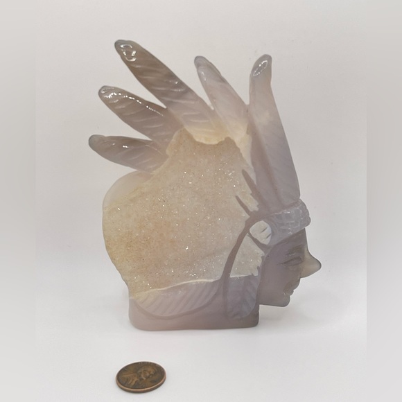 Large Druzy Agate Female Native American Head! - Picture 1 of 2